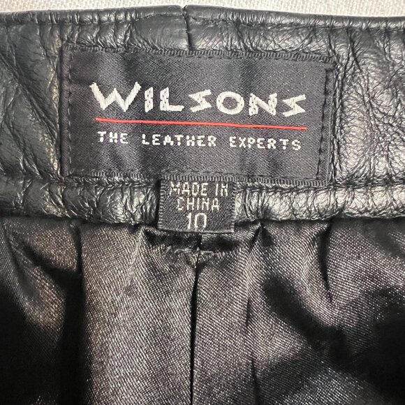 Wilsons Leather Black Pants Size 10 Waist 28" Straight Leg High Waist Lined 90s - Picture 3 of 10